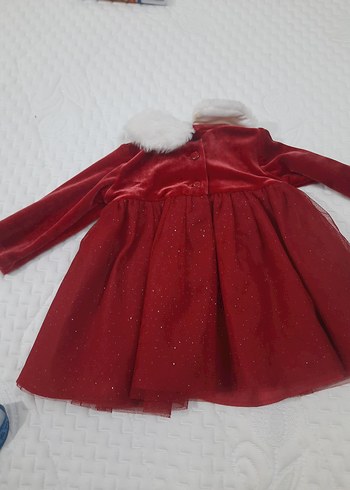 bebek elbise  Kırmızı Kürklü Yakalı Elbise - Görsel 2