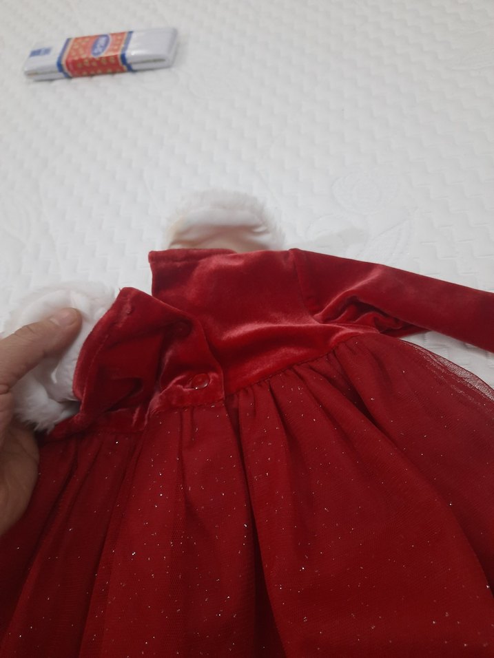 bebek elbise  Kırmızı Kürklü Yakalı Elbise - Görsel 5