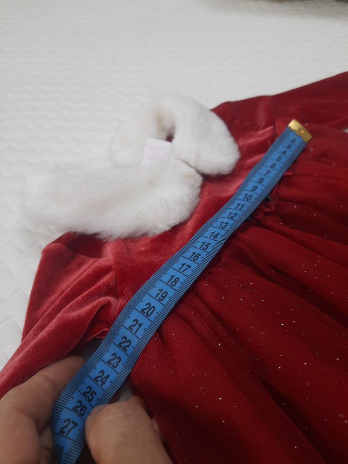 bebek elbise  Kırmızı Kürklü Yakalı Elbise - Görsel 3