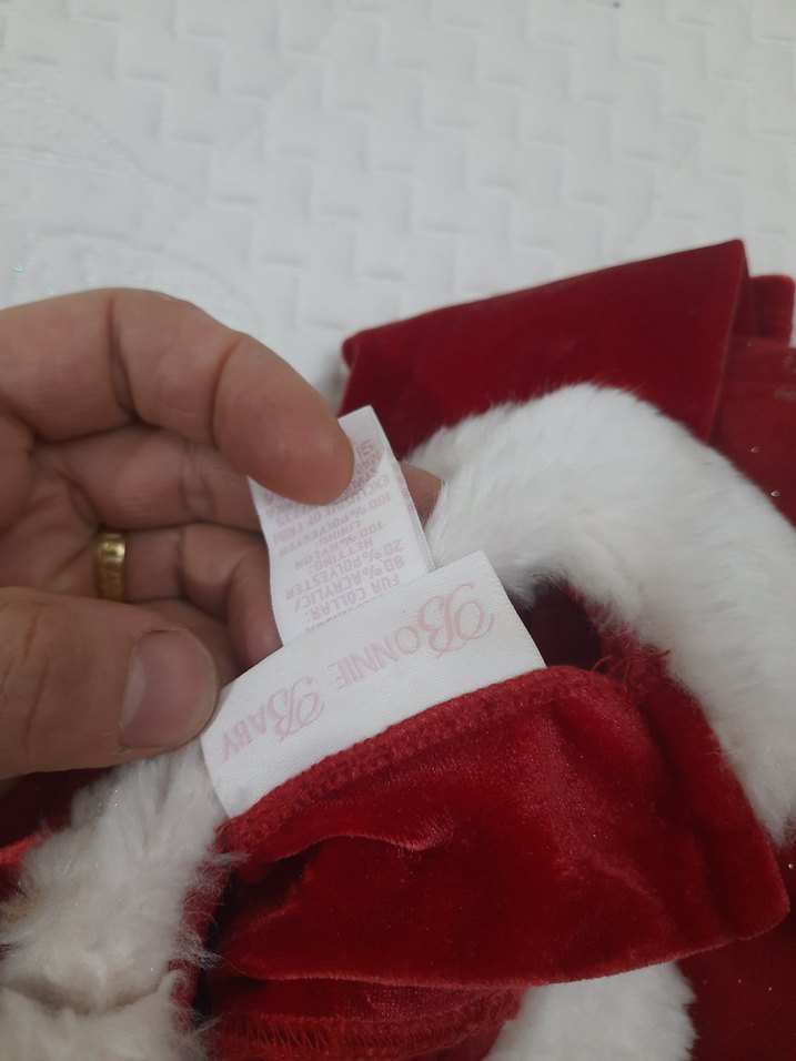 bebek elbise  Kırmızı Kürklü Yakalı Elbise - Görsel 4