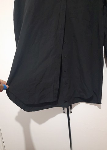 Düğmeli Siyah Keten Uzun Kollu Gömlek - Görsel 7