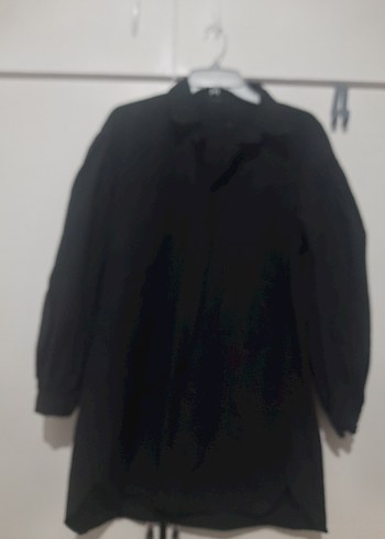 Düğmeli Siyah Keten Uzun Kollu Gömlek - Görsel 2