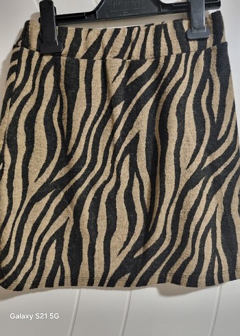 BSL FASHION Kahverengi Zebra Desenli Mini Etek