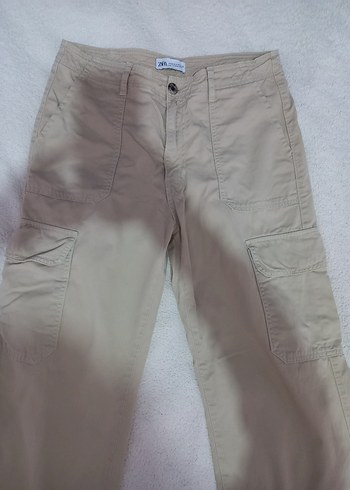 Zara Bej Kadın Pamuklu Rahat Kesim Kargo Pantolon