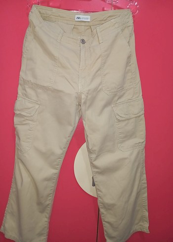 Bej Kadın Pamuklu Rahat Kesim Kargo Pantolon - Görsel 5