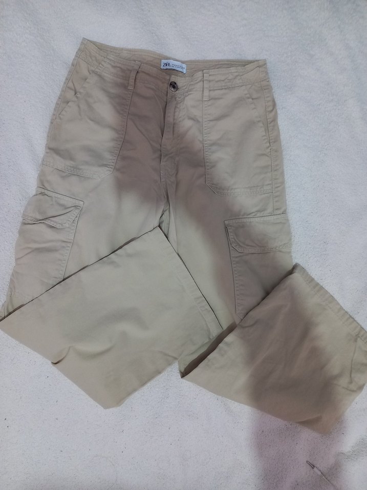 Bej Kadın Pamuklu Rahat Kesim Kargo Pantolon - Görsel 3