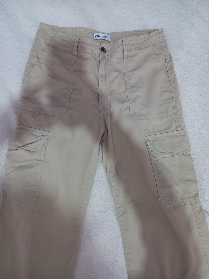 Bej Kadın Pamuklu Rahat Kesim Kargo Pantolon - Görsel 2