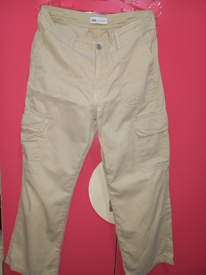 Bej Kadın Pamuklu Rahat Kesim Kargo Pantolon - Görsel 5