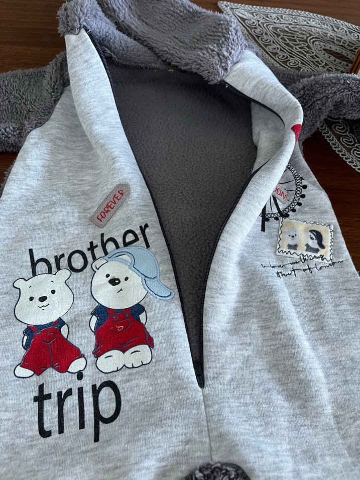 Gri Erkek Bebek Örme Polar Tulumu - Görsel 4