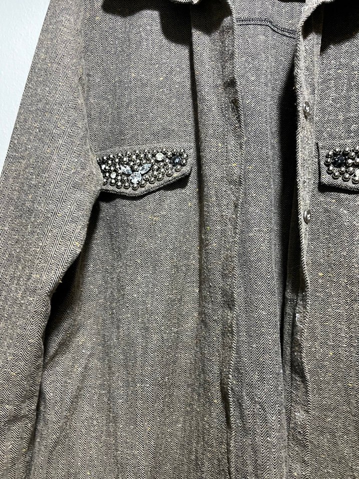 Düğmeli Gri Kadın Uzun Kollu Gömlek - Görsel 5