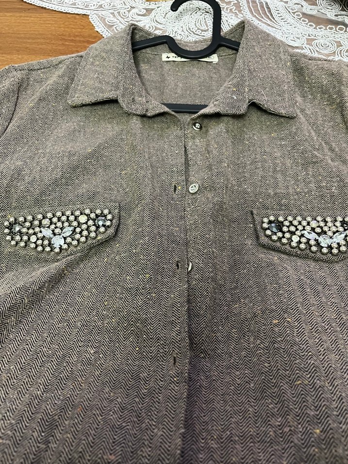 Düğmeli Gri Kadın Uzun Kollu Gömlek - Görsel 2