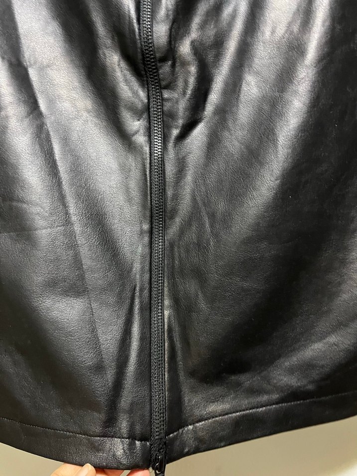 Beyaz Siyah Deri Detaylı Midi Kalem Etek - Görsel 3