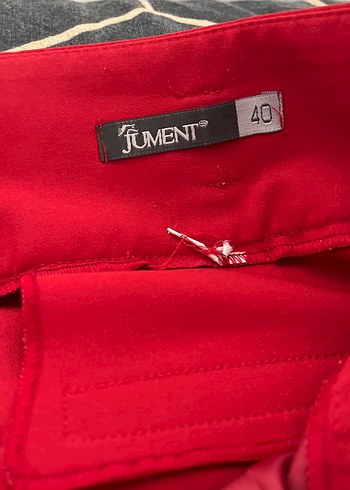 Düğmeli Kırmızı Midi Kumaş Kadın Pantolon - Görsel 3