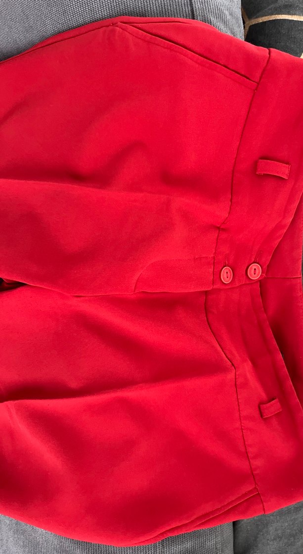 Düğmeli Kırmızı Midi Kumaş Kadın Pantolon - Görsel 2