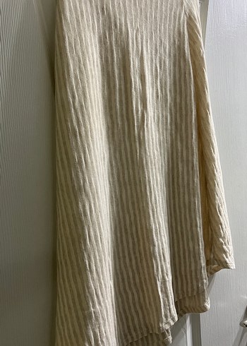 Düğmeli Bej Keten Etek - Görsel 4