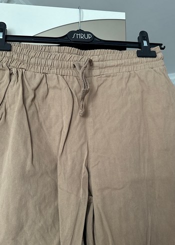 Bej Keten Salaş Midi Kadın Pantolon - Görsel 2