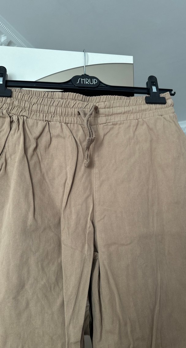 Bej Keten Salaş Midi Kadın Pantolon - Görsel 2