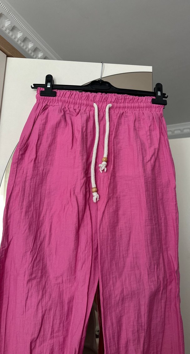 Pembe Rahat Kesim Keten Pantolon - Görsel 2