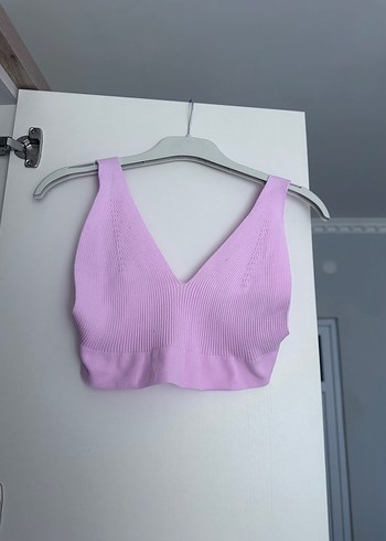 m Beden Düğmeli Pembe Mini V Yaka Triko Hırka ve büstiyer