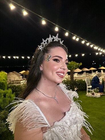 Kristal yıldız taşlı gelin tacı