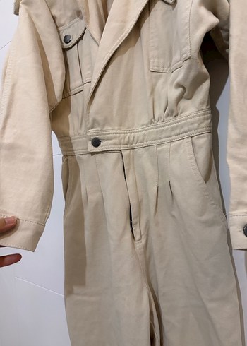 Bej Kadın Uzun Kemerli Keten Tulum - Görsel 2