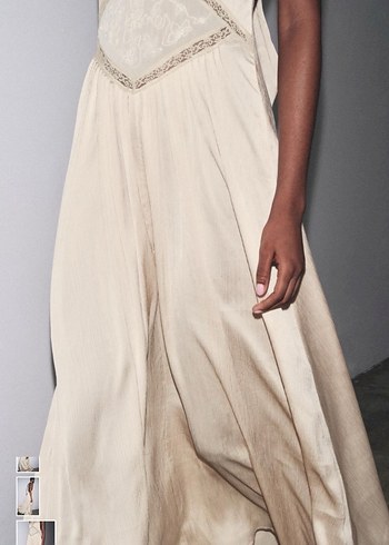 Drapeli Straplez Uzun Bej Elbise - Görsel 4