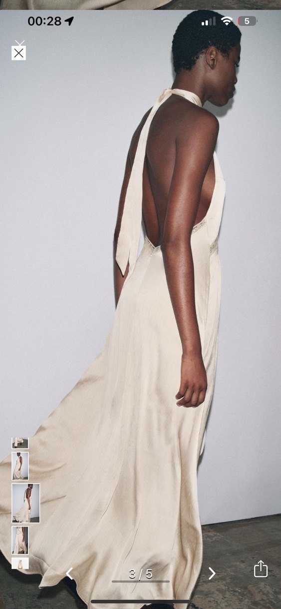 Drapeli Straplez Uzun Bej Elbise - Görsel 3