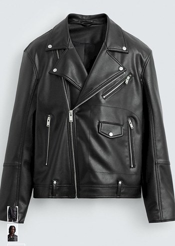 Siyah Deri Biker Ceket - Görsel 3