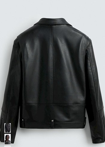 Siyah Deri Biker Ceket - Görsel 4