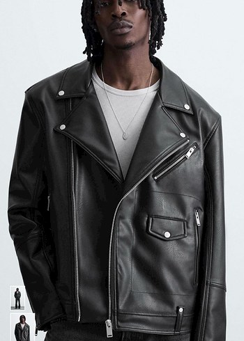 Siyah Deri Biker Ceket - Görsel 2