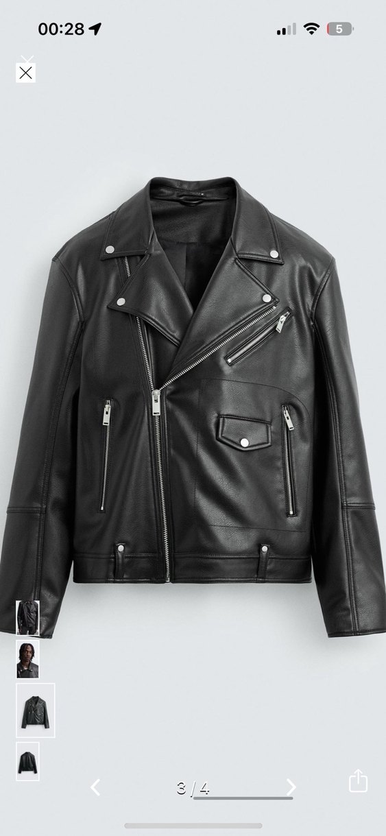 Siyah Deri Biker Ceket - Görsel 3