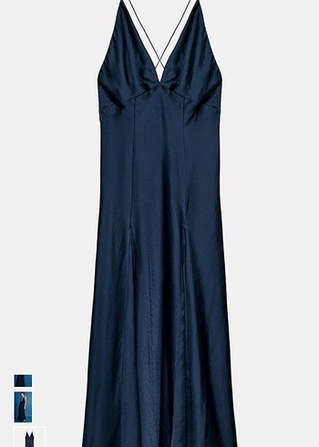 Saten Kumaşlı Lacivert Uzun Elbise - Görsel 4