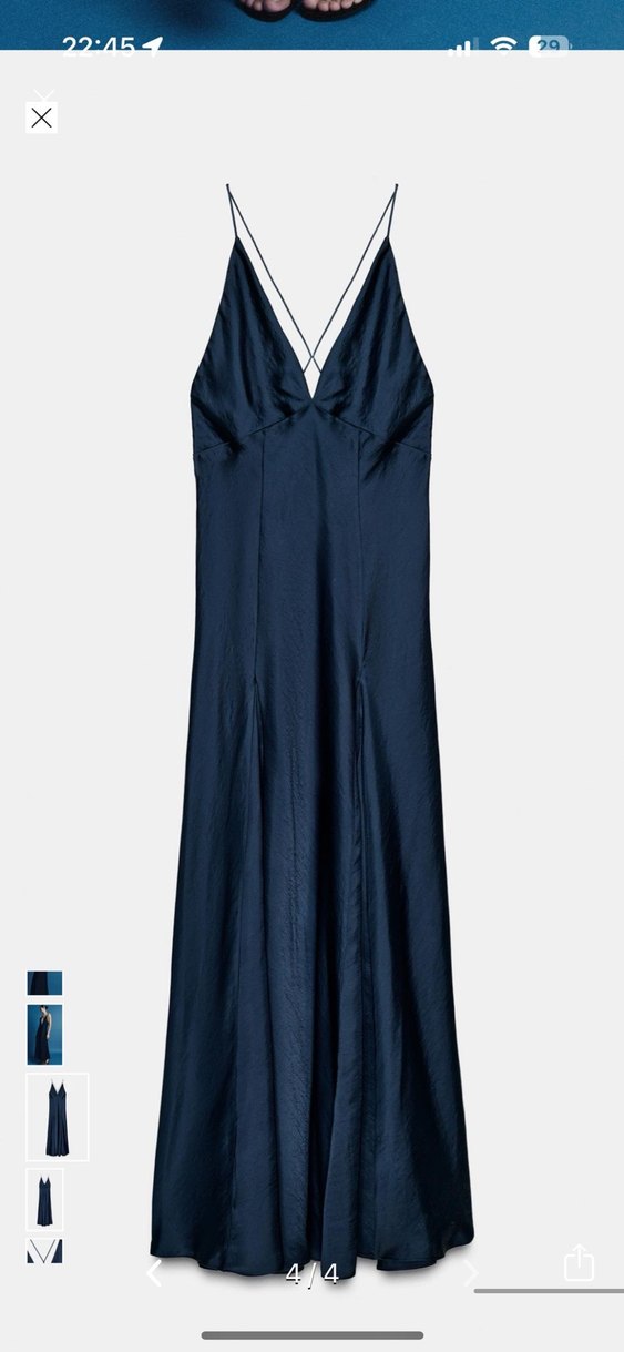 Saten Kumaşlı Lacivert Uzun Elbise - Görsel 4