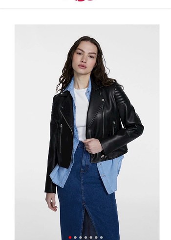 Kadın Siyah Deri Biker Ceket - Görsel 2