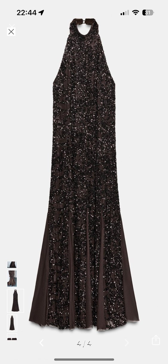 Drapeli Uzun Kahverengi Straplez Abiye Elbise - Görsel 4