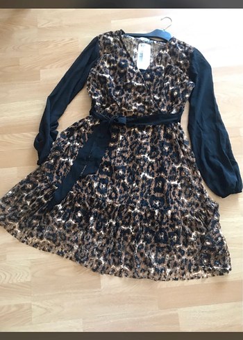 Kahverengi Leopar Desenli Midi Elbise - Görsel 4