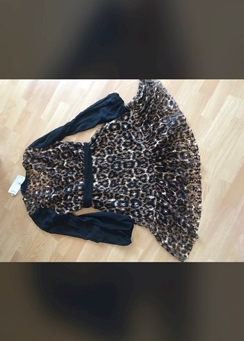 Kahverengi Leopar Desenli Midi Elbise - Görsel 3