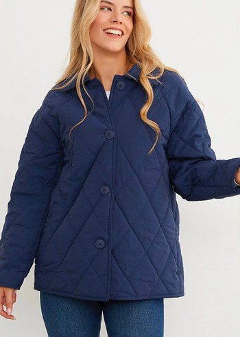 Düğmeli Lacivert Kadın Midi Kapitone Düğmeli Ceket - Görsel 5