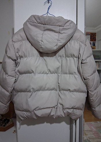 Bej Kapüşonlu Kadın Puff Mont - Görsel 5