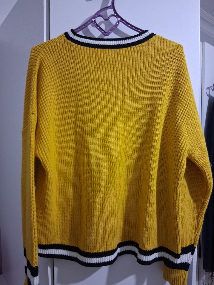Sarı Örgü Kadın Kazak - Görsel 3