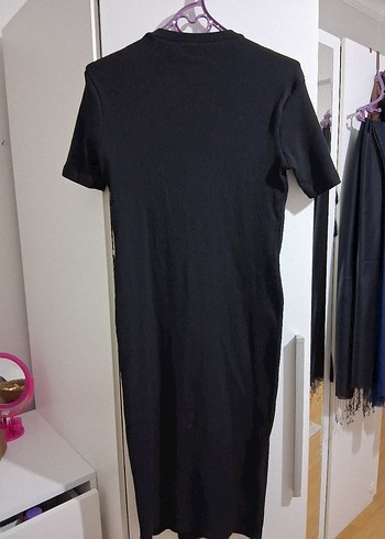 Siyah Kısa Kollu Midi Elbise - Görsel 3