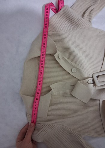 Bej Uzun Kollu Kemerli kışlık Kadın Elbise - Görsel 6