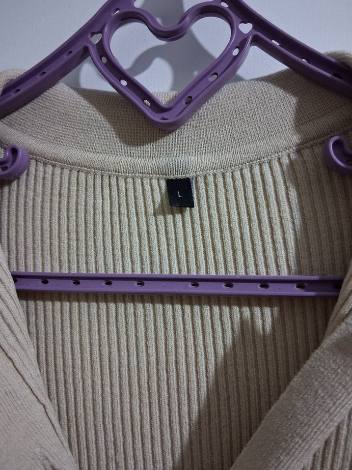 Bej Uzun Kollu Kemerli kışlık Kadın Elbise - Görsel 2