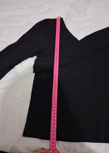 Siyah V yaka Drapeli Uzun Kollu Bluz - Görsel 5