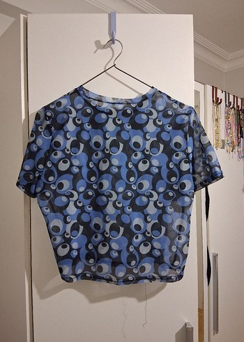 Kısa Kollu Mavi Batik Desenli Tül Üst - Görsel 3