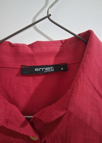 Kırmızı Kısa Kollu Keten Gömlek - Görsel 2