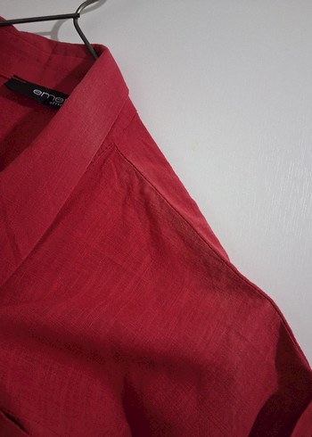 Kırmızı Kısa Kollu Keten Gömlek - Görsel 4