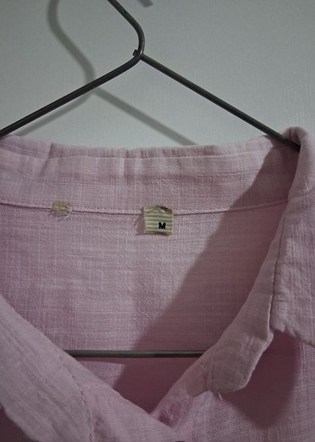 Düğmeli Pembe Keten Kadın Gömlek - Görsel 2