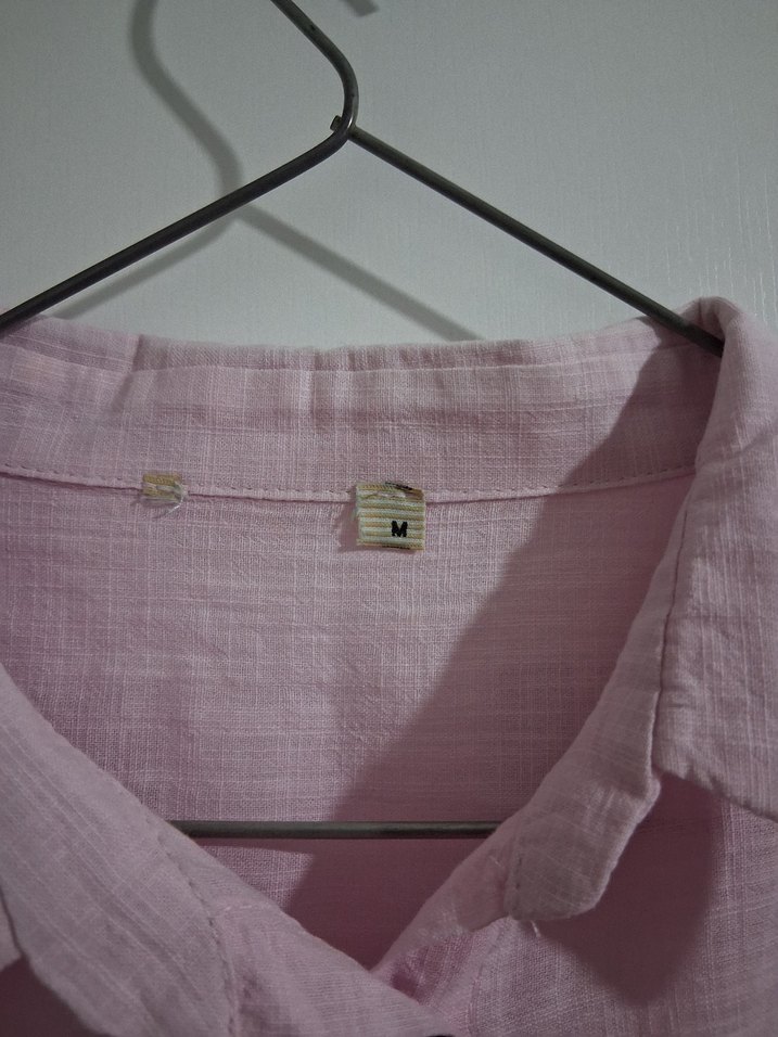 Düğmeli Pembe Keten Kadın Gömlek - Görsel 2