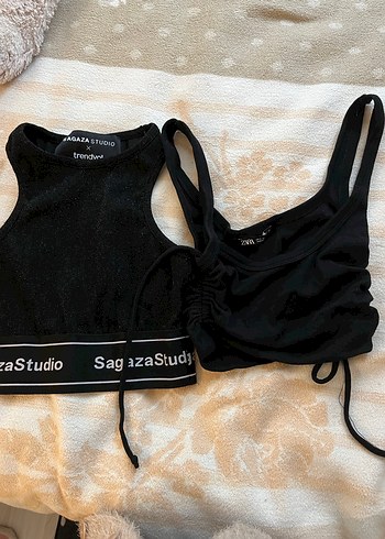 Zara Siyah Straplez Mini Crop Top